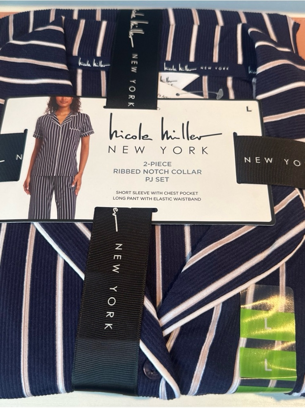 Nicole Miller Navy and White Striped Short-Sleeve PJ Set